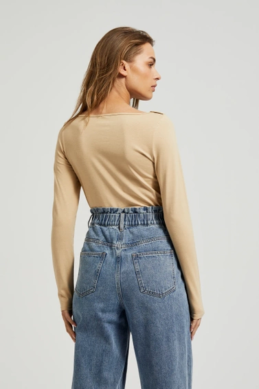 Gładka bluzka z długimi rękawami beżowa