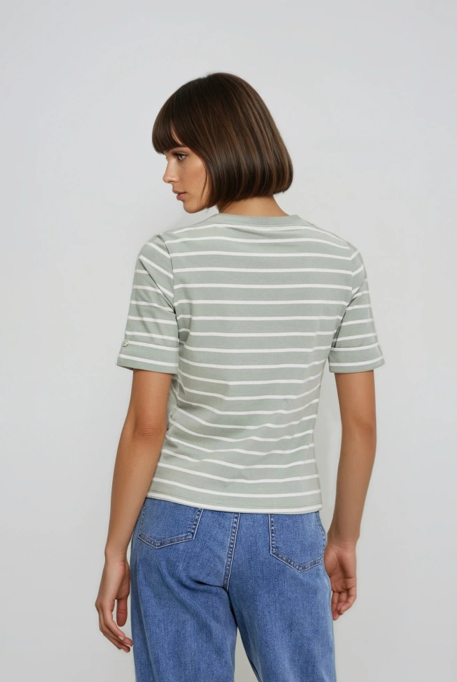 Bawełniana bluzka w paski oliwkowa