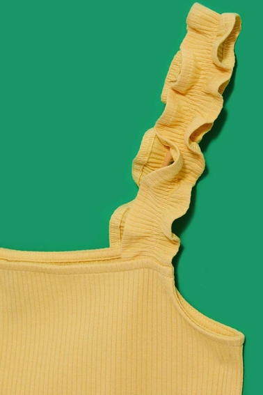 Prążkowany top damski żółty