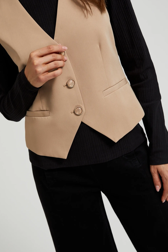 Kamizelka z ozdobnymi guzikami beżowa