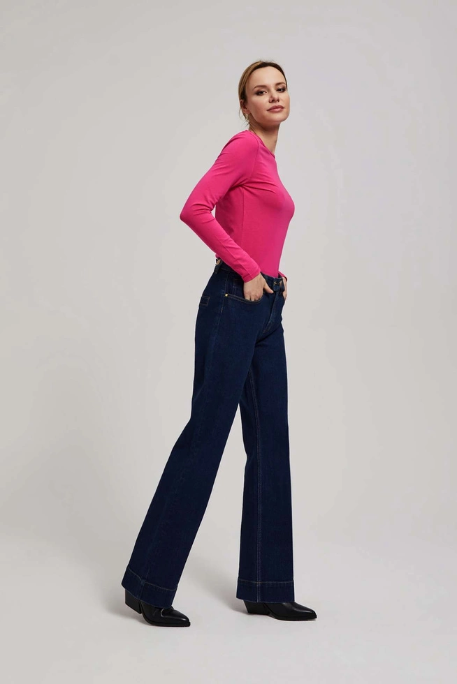 Jeansy wide leg ze średnim stanem granatowe