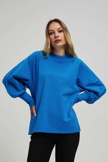 Bluza z bufiastymi rękawami lazurowa