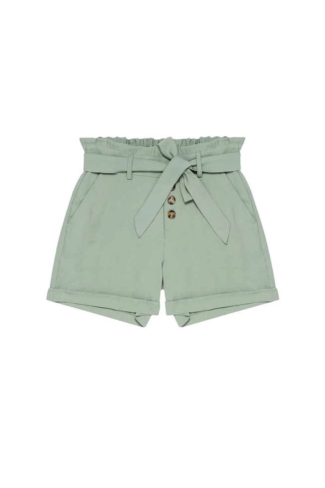 Szorty z wiskozy z wiązaniem pistacjowe