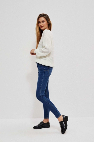 Jeansy skinny ze średnim stanem ciemnoniebieskie