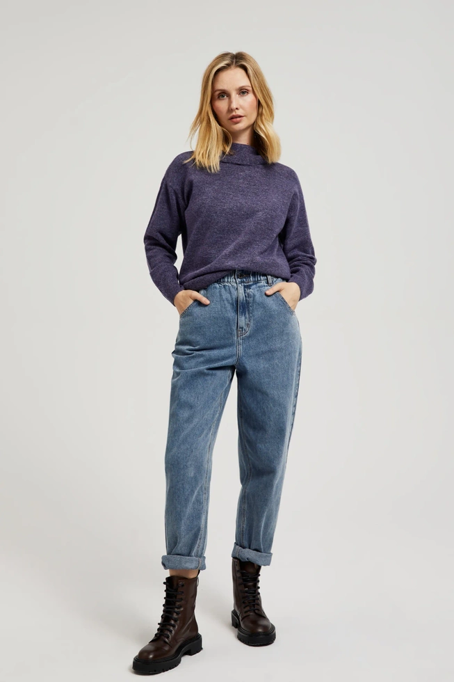 Sweter z golfem i długimi rękawami fioletowy