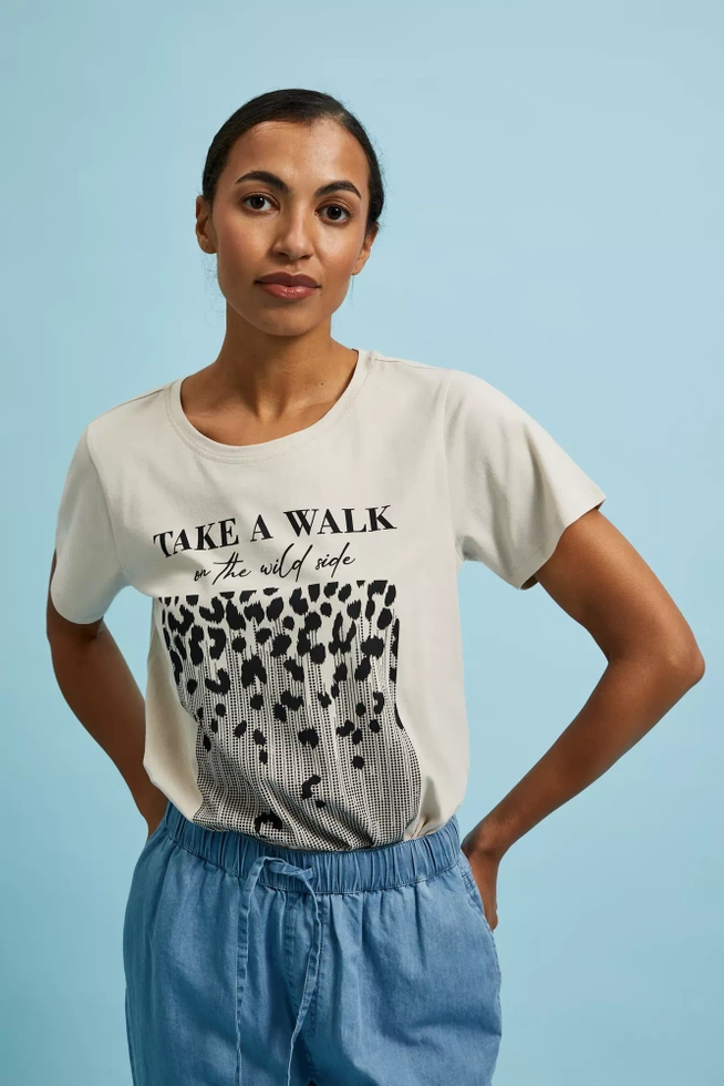 T-shirt z nadrukiem beżowy