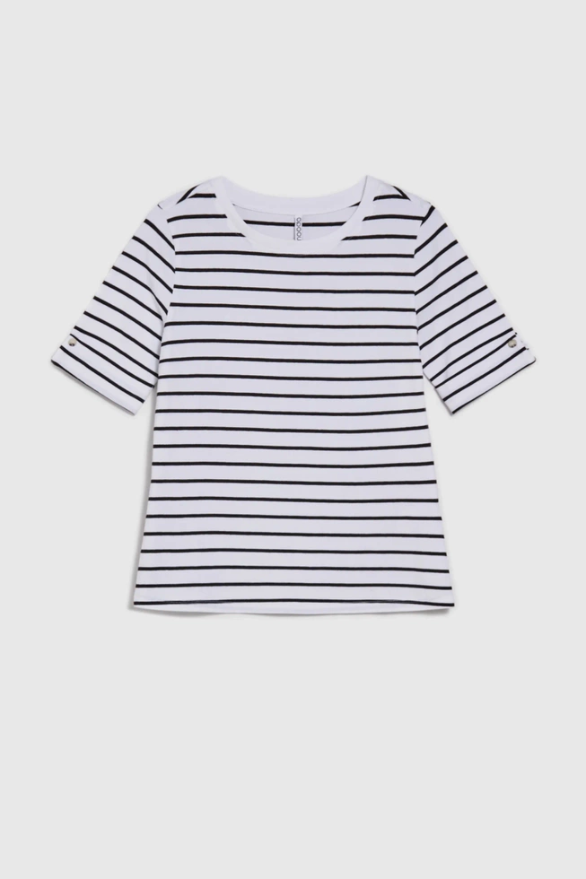 Bluzka w paski z okrągłym dekoltem czarna