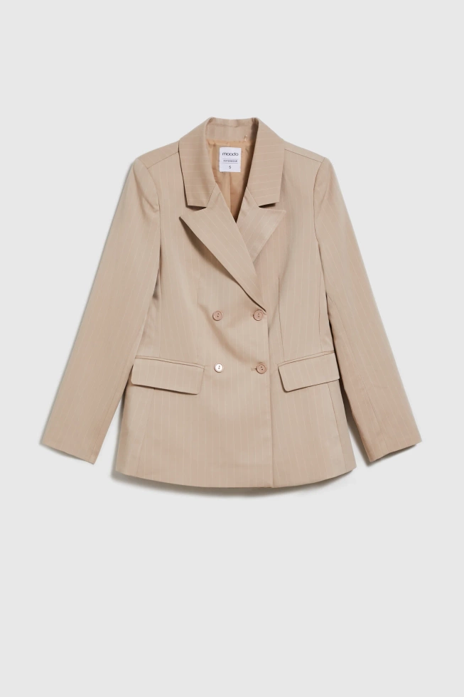 Dwurzędowa marynarka w paski beżowa