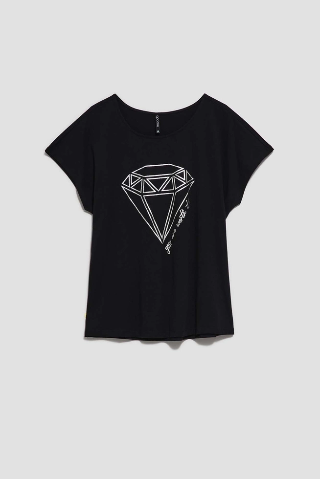 Bawełniana bluzka z nadrukiem w kształcie diamentu czarna