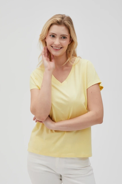 Bawełniny t-shirt z dekoltem w serek żółty