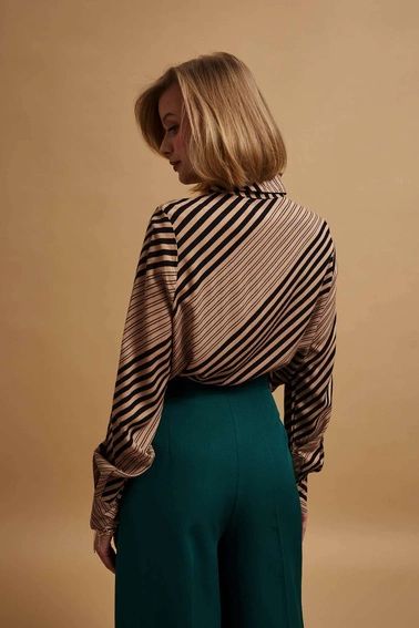 Koszula w paski ciemnobeżowa