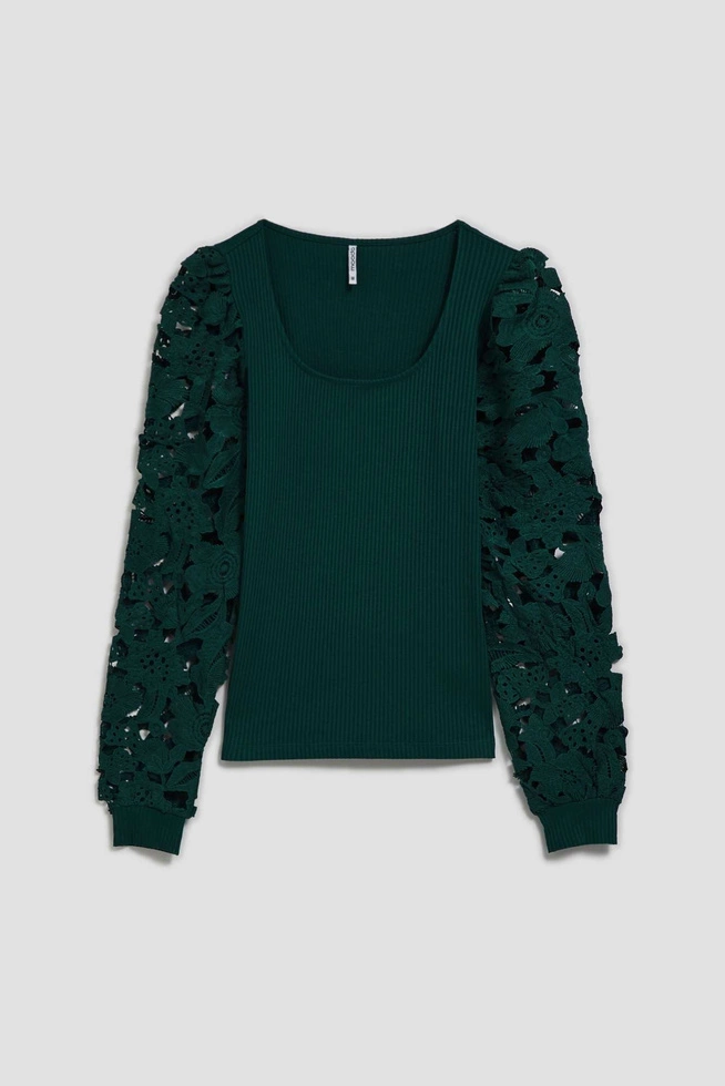Bluzka z koronkowymi rękawami szmaragdowa