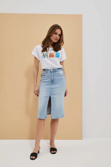 Jeansowa spódnica z rozcięciem z przodu niebieska