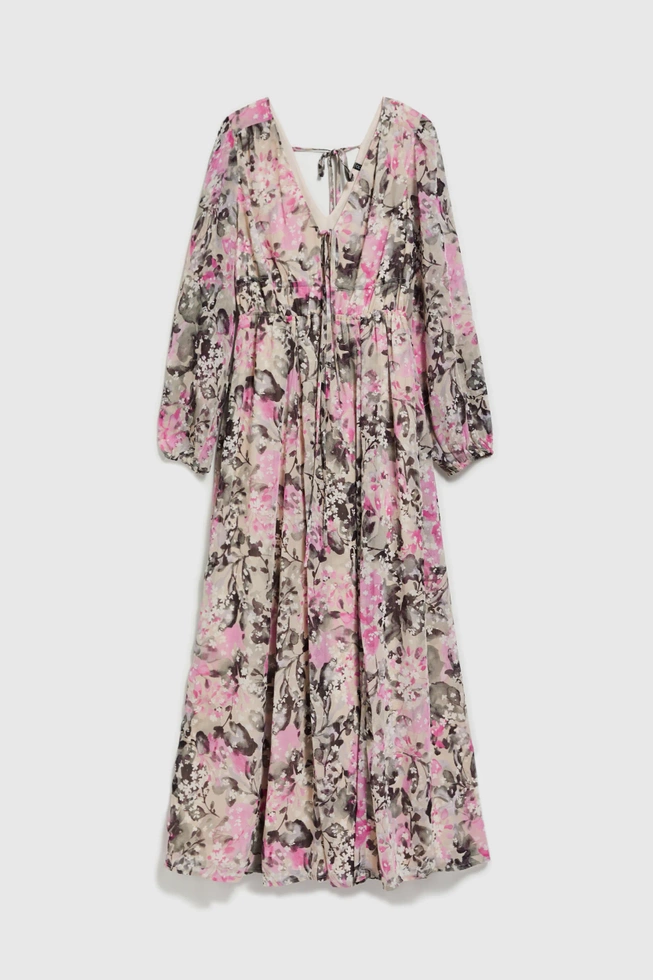 Sukienka maxi z kwiatowym wzorem szara