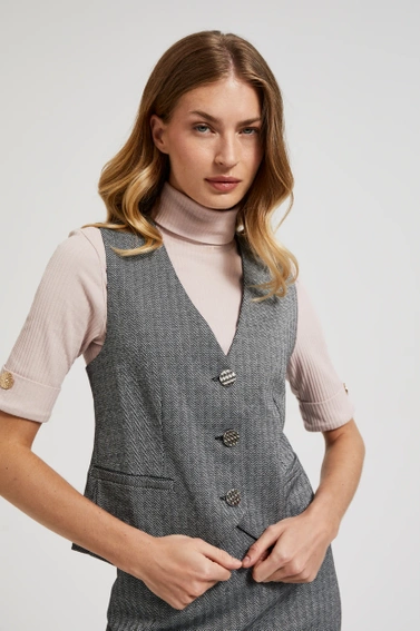 Elegancka kamizelka z guzikami w kolorze srebrnym szara