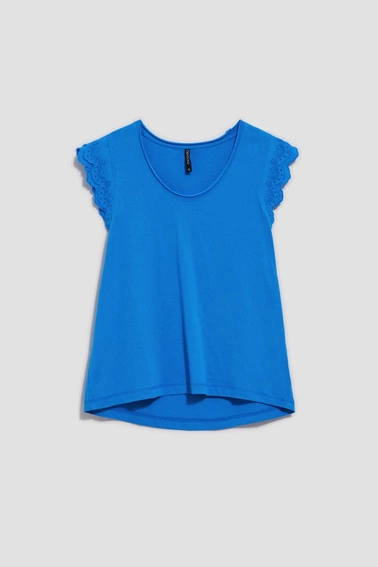 Bluzka z ozdobnym rękawem lazurowa