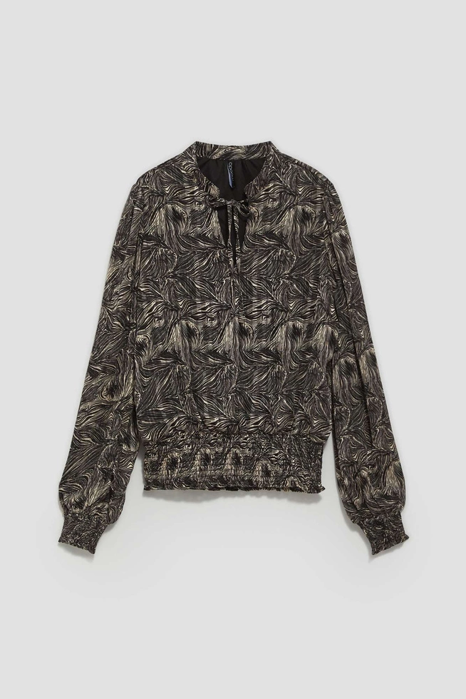 Koszula z printem i bufiastymi rękawami czarna