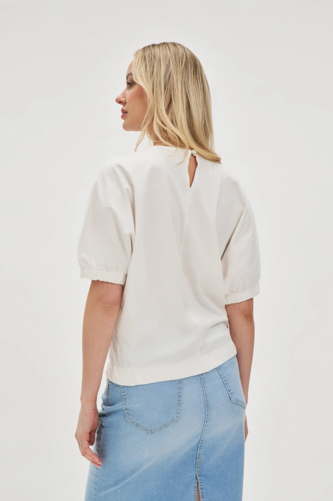 Bawełniana bluzka z bufiastymi rękawami biała