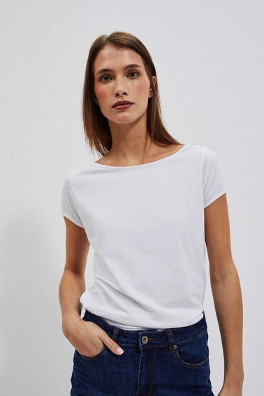 Dopasowany gładki t-shirt z krótkimi rękawami biały