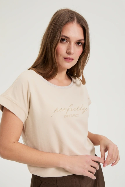 Bluzka z napisem beżowa
