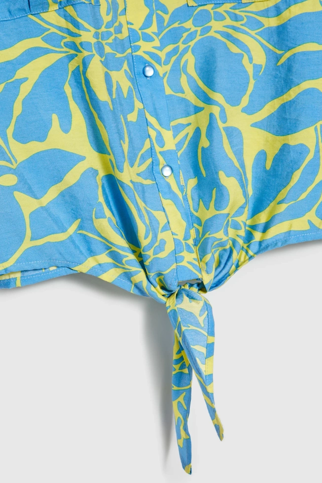 Wzorzysta koszula z wiązanemi żółta