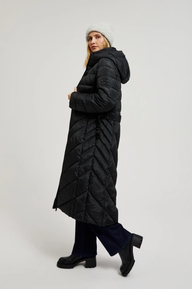 Pikowana kurtka z paskiem czarna