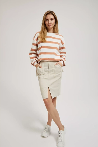 Bluza w paski z bufiastymi rękawami brązowa