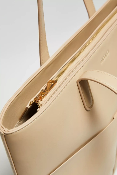 Torba shopper zapinana na zamek beżowa