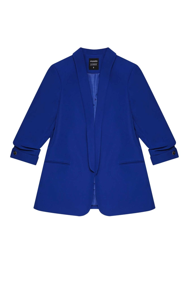 Marynarka z marszczonymi rękawami 3/4 lazurowa