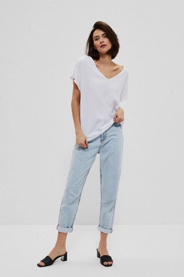 Koszulowa bluzka z dekoltem w serek z wiskozy biała