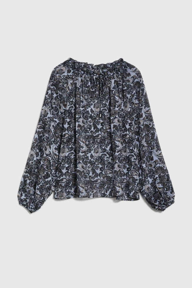 Koszula z wiązanym dekoltem niebieska