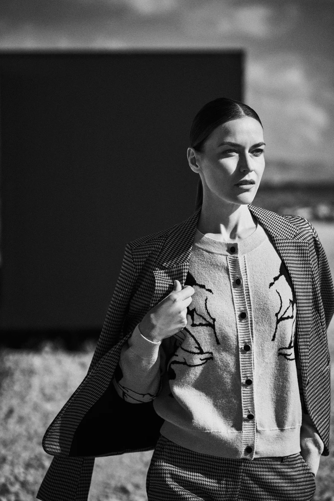 Jednorzędowa marynarka w pepitkę beżowa