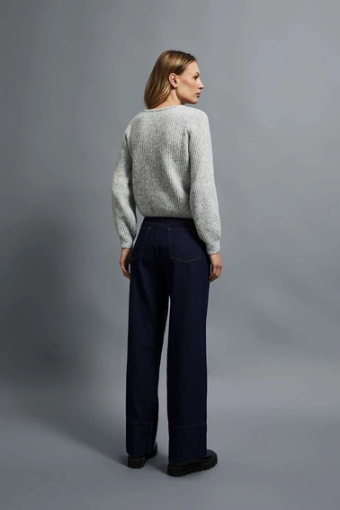 Bawełniane jeansy wide leg granatowe