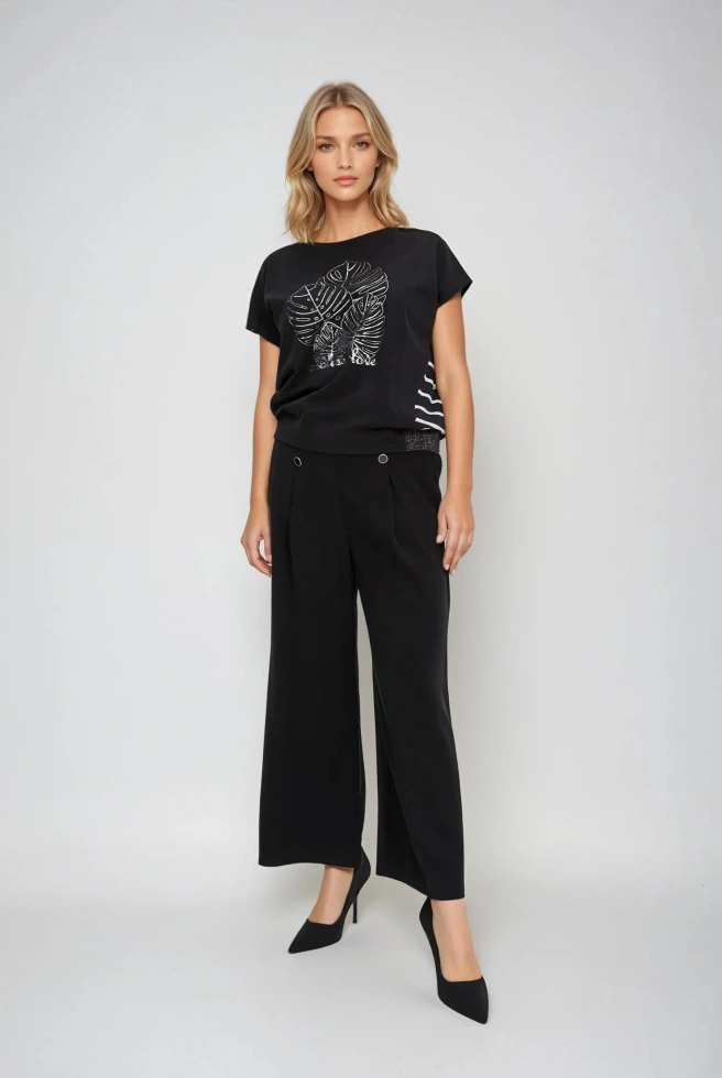 Bluzka z bawełny z printem czarna