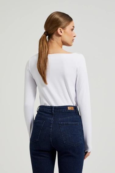 Gładka bluzka z długimi rękawami biała