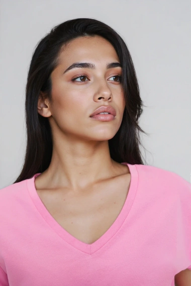 Bawełniany t-shirt z dekoltem w serek różowy 