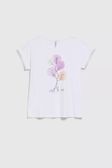T-shirt z roślinnym wzorem biały 