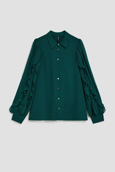 Koszula z falbanami na rękawach szmaragdowa