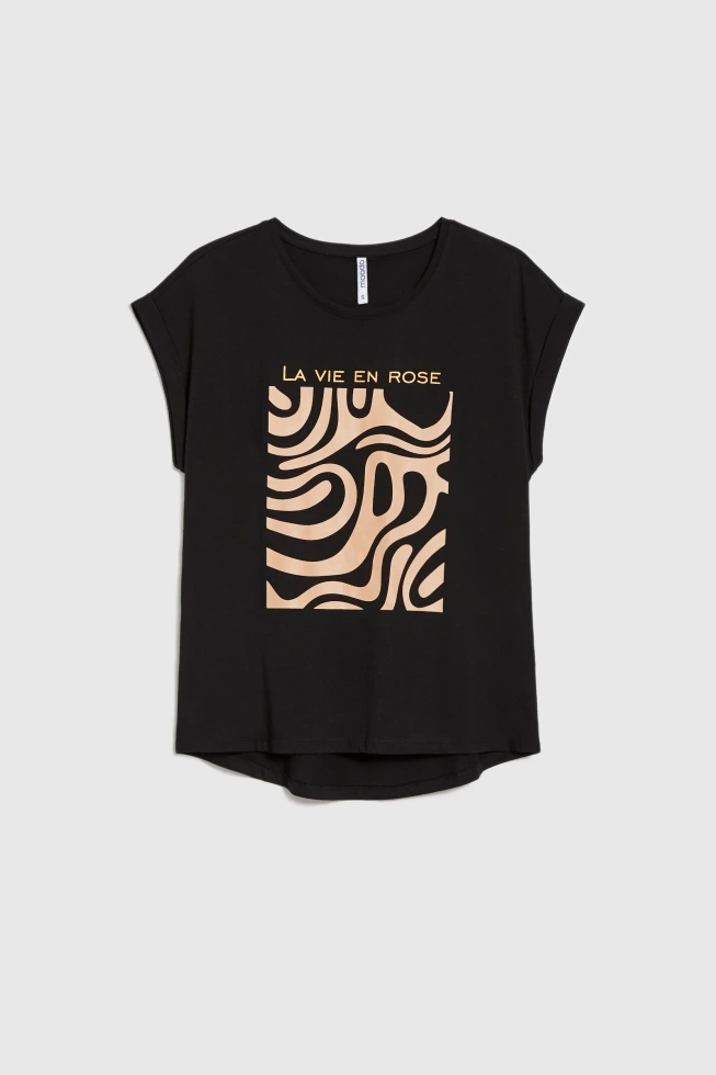 T-shirt z geometrycznym nadrukiem czarny