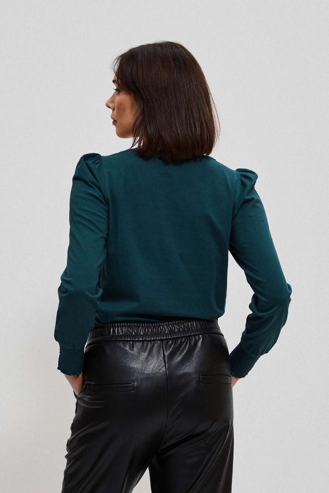 Bawełniana bluzka z bufiastymi rękawami zielona