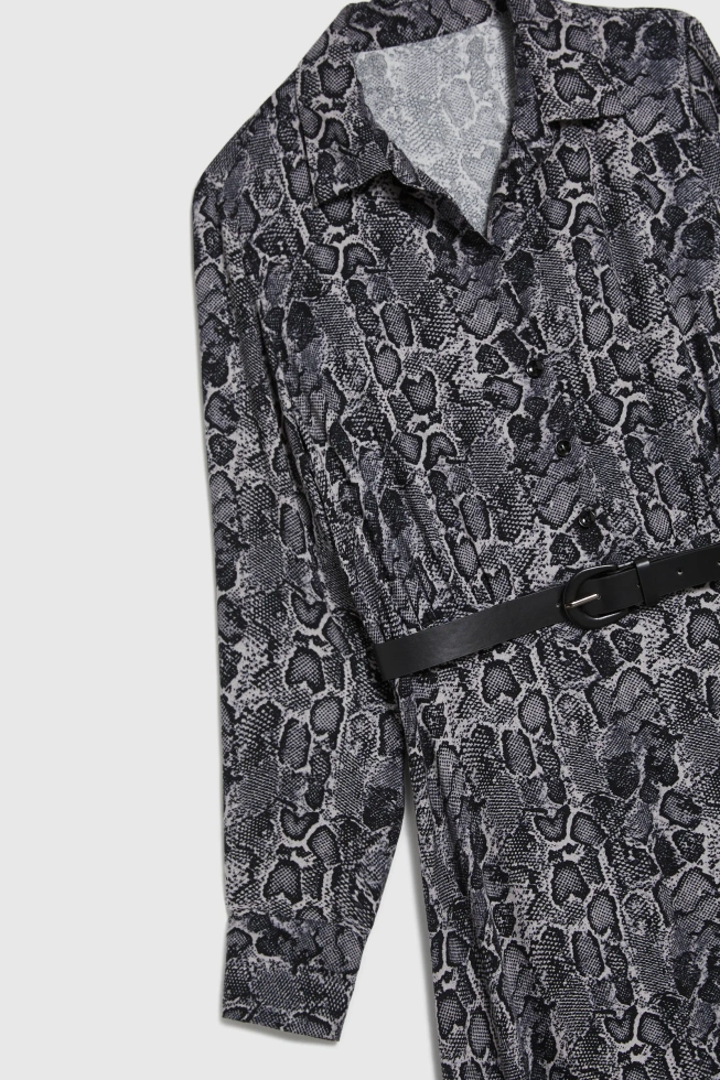 Wiskozowa sukienka z paskiem szara