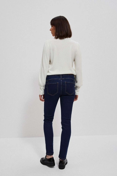 Jeansy push up zapinane na guziki granatowe