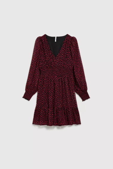 Sukienka z bufiastymi rękawami i dekoltem w serek czarna