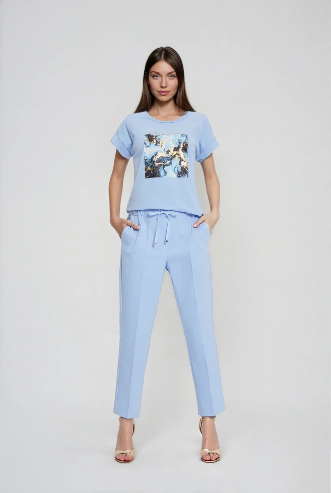 Spodnie z nogawkami w kant błękitne