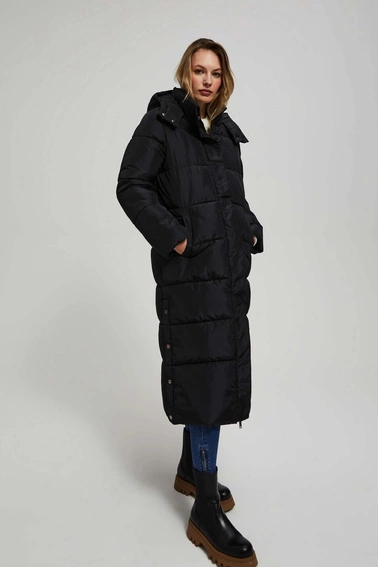 Pikowana kurtka z kapturem czarna