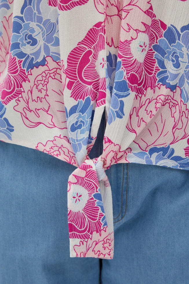 Koszula w kwiaty z wiązaniem różowa