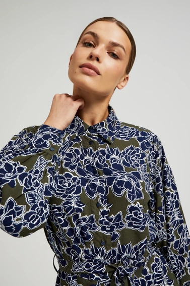 Szmizjerka z wzorem kwiatów oliwkowa