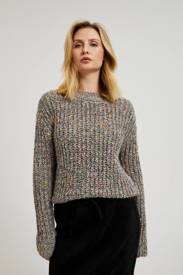 Sweter ozdobiony kolorową nitką szary