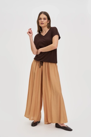 Bluzka z dekoltem w serek brązowa