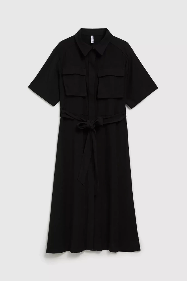 Szmizjerka wiązana w talii z kieszeniami czarna